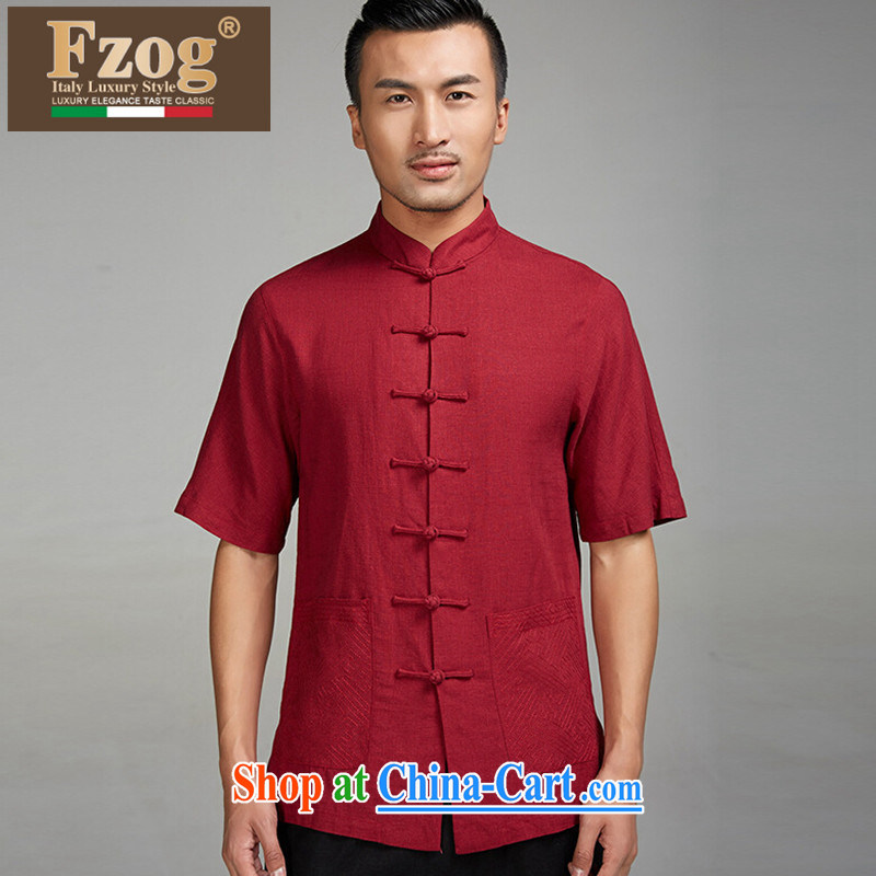 2015 FZOG new summer middle-aged short-sleeved father loaded the code, for thin Chinese-buckle Tang red XXXL, FZOG, shopping on the Internet