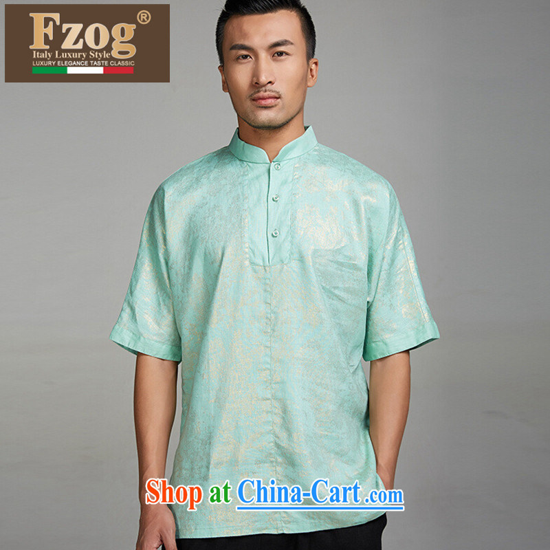 FZOG China wind men's high-end Chinese Nation summer clothing, for the charge-back Chinese short-sleeved men's green XXL