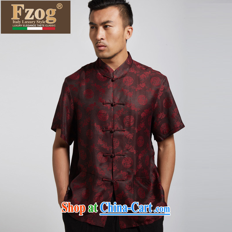 FZOG exclusive sauna silk in summer old men's short-sleeved Chinese Chinese-tie, collared T-shirt from hot red XXXXL