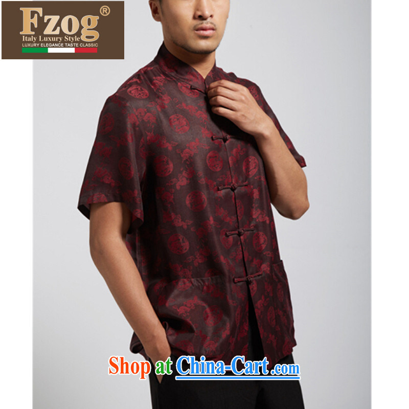 FZOG exclusive sauna silk in summer old men's short-sleeved Chinese Chinese-tie, collared T-shirt from hot red XXXXL, FZOG, shopping on the Internet