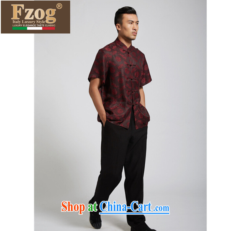 FZOG exclusive sauna silk in summer old men's short-sleeved Chinese Chinese-tie, collared T-shirt from hot red XXXXL, FZOG, shopping on the Internet