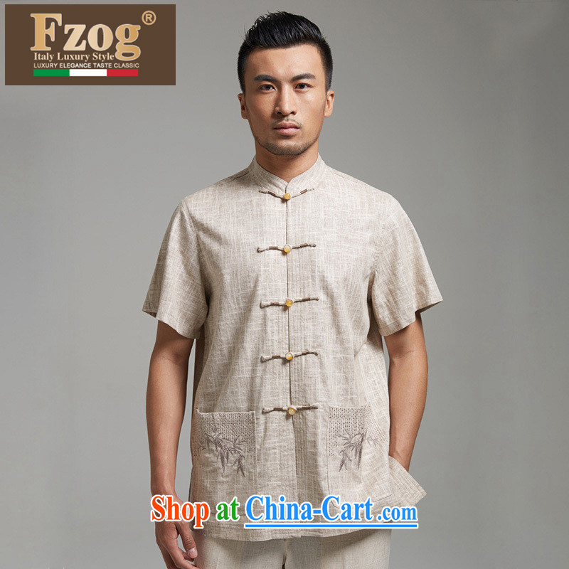 2015 FZOG new high-end linen short-sleeve men's summer leisure China wind, breathable shirt m yellow XXXXL, FZOG, shopping on the Internet