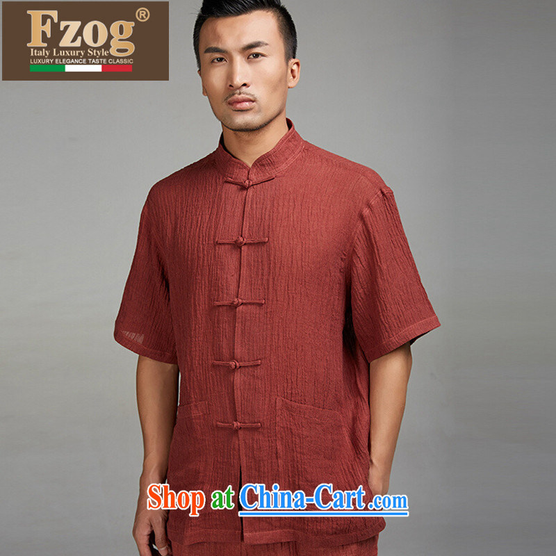 FZOG summer 2015 new leisure Chinese short-sleeved thin breathable men Chinese hand-buckle clothing red XXXL