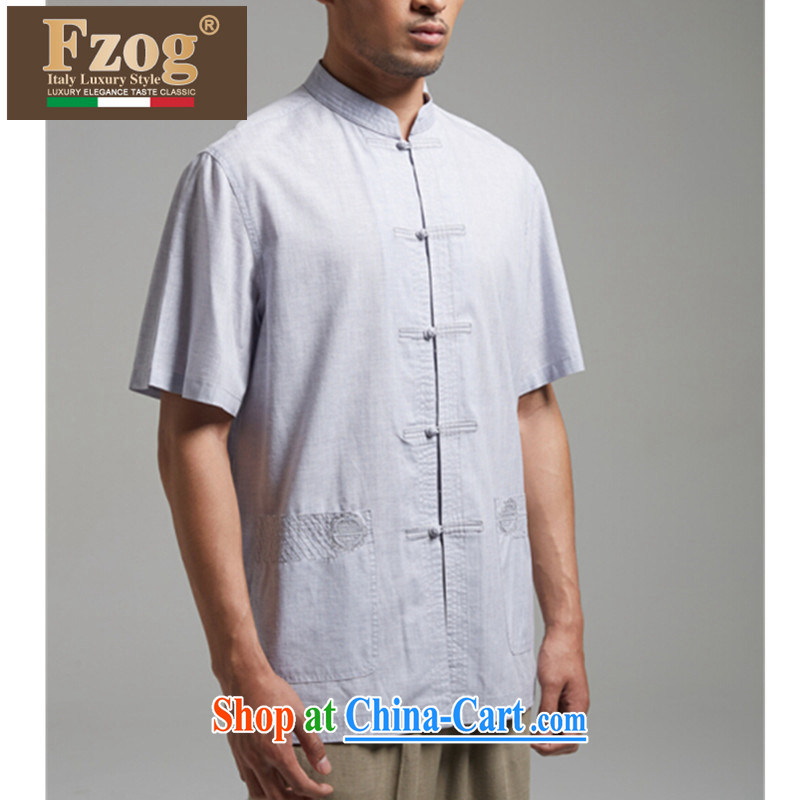 2015 FZOG new, middle-aged men's summer short-sleeved Chinese leisure Ethnic Wind father in light gray XXXL