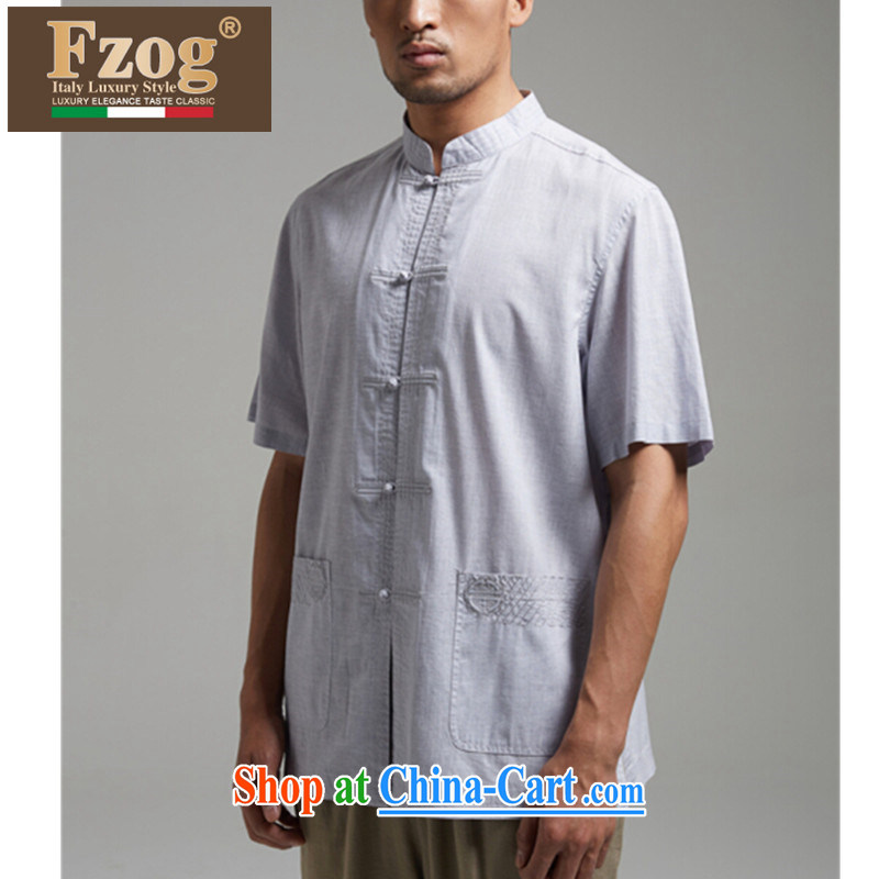 2015 FZOG new, middle-aged men's summer short-sleeved Chinese leisure Ethnic Wind father in light gray XXXL, FZOG, shopping on the Internet