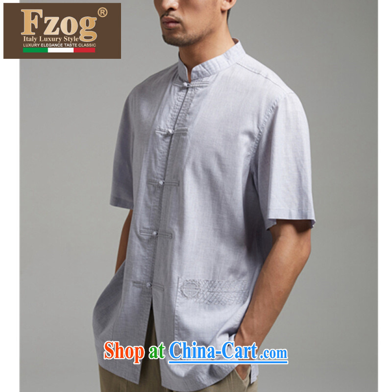 2015 FZOG new, middle-aged men's summer short-sleeved Chinese leisure Ethnic Wind father in light gray XXXL, FZOG, shopping on the Internet