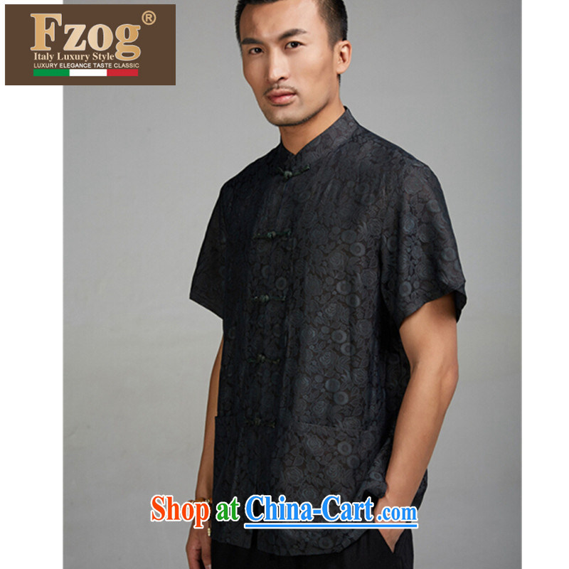 FZOG summer 2015 new leisure men's short-sleeved Chinese wind Tang discs for Chinese, for T-shirt black XXXXL, FZOG, shopping on the Internet
