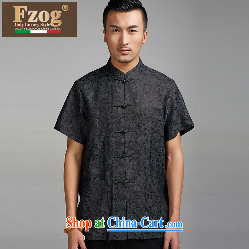 FZOG summer 2015 new leisure men's short-sleeved Chinese wind Tang discs for Chinese, for T-shirt black XXXXL, FZOG, shopping on the Internet