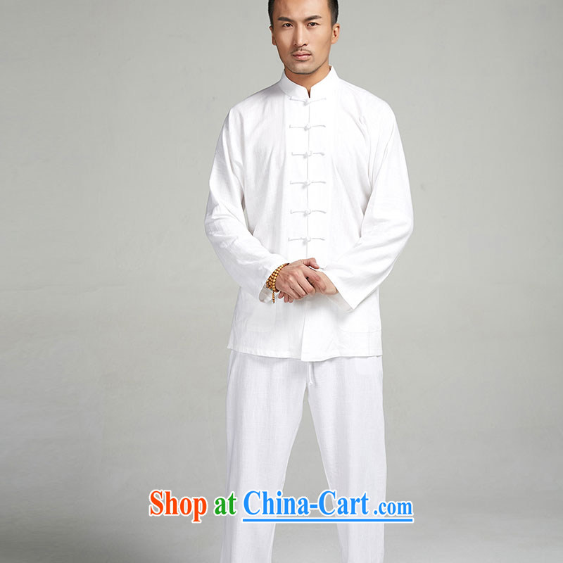 De-tong Kit T-shirt + pants 100% linen long-sleeved Chinese the howling ghost the double-shoulder 7 snap spring Tang jackets Chinese wind and Tai Chi uniforms white XL, de-tong, and shopping on the Internet
