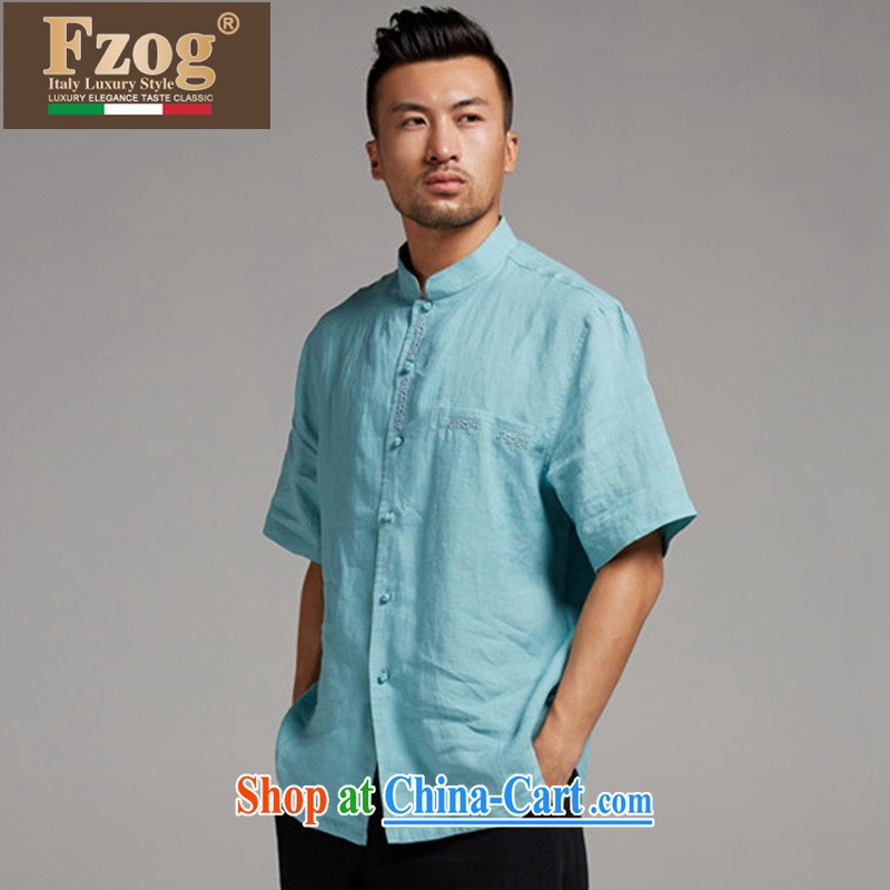 FZOG summer wear national costumes short-sleeve linen, for Chinese leisure Chinese 2015 new Young Men's green XXXL
