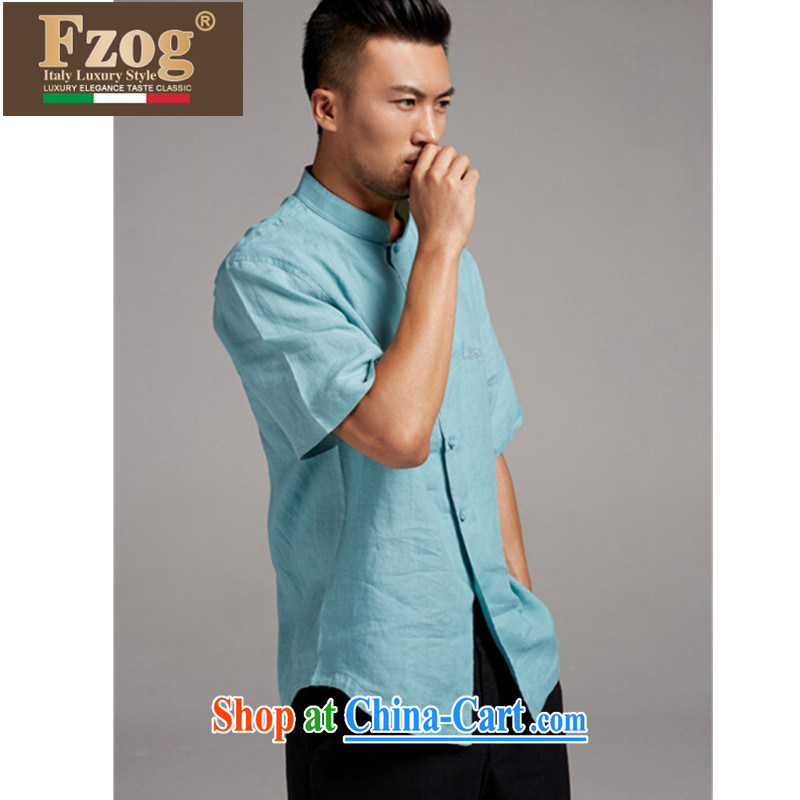 FZOG summer wear national costumes short-sleeve linen, for Chinese leisure Chinese 2015 new Young Men's green XXXL, FZOG, shopping on the Internet