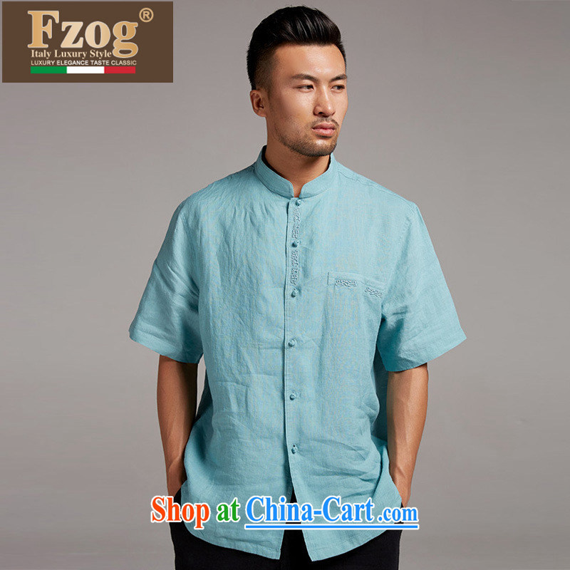 FZOG summer wear national costumes short-sleeve linen, for Chinese leisure Chinese 2015 new Young Men's green XXXL, FZOG, shopping on the Internet
