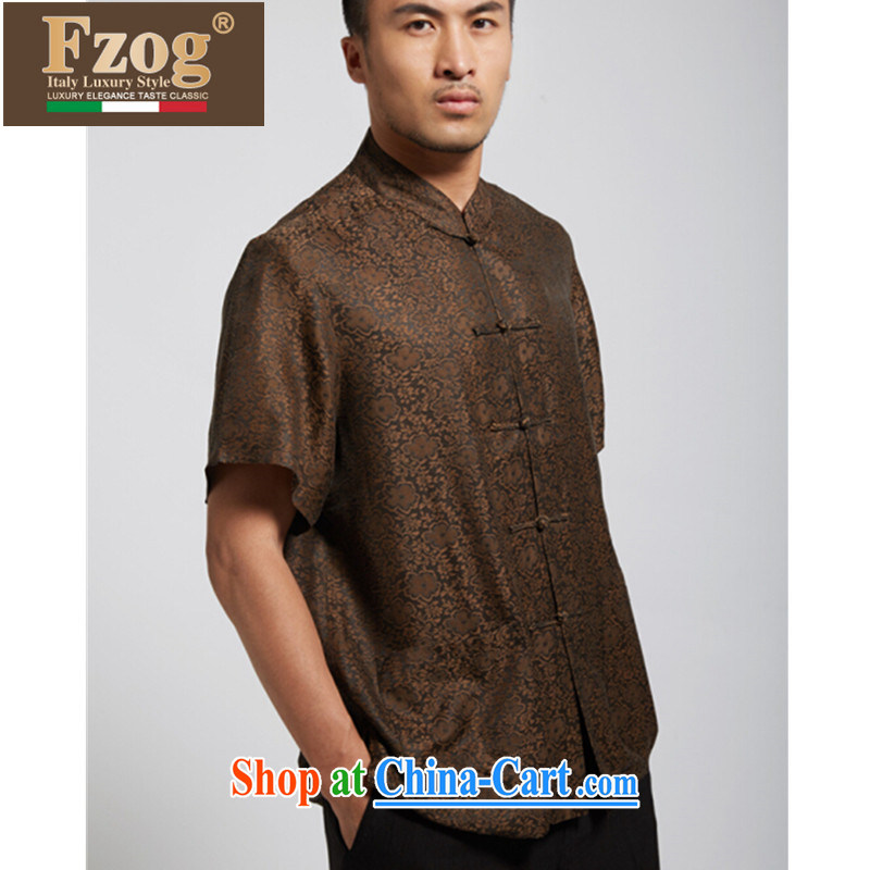 FZOG high-end Chinese short-sleeved, older men, who is detained China wind stamp T-shirt with grandpa and coffee-colored XXXL, FZOG, shopping on the Internet