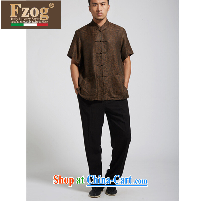 FZOG high-end Chinese short-sleeved, older men, who is detained China wind stamp T-shirt with grandpa and coffee-colored XXXL, FZOG, shopping on the Internet