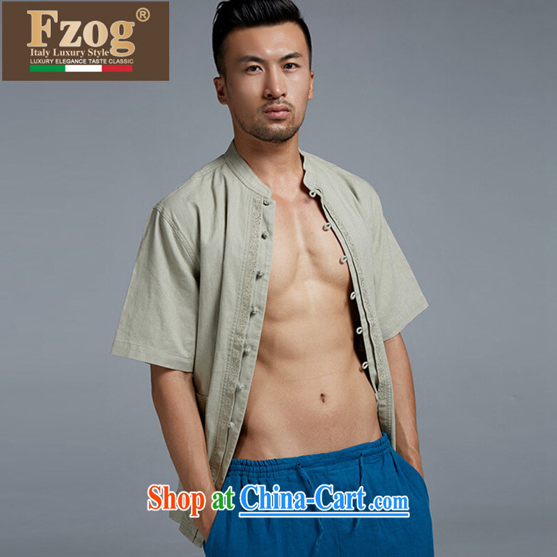 FZOG genuine counters leisure China wind-buckle clothing men's Chinese short-sleeved light green thin breathable Tang with light green XXXL, FZOG, shopping on the Internet