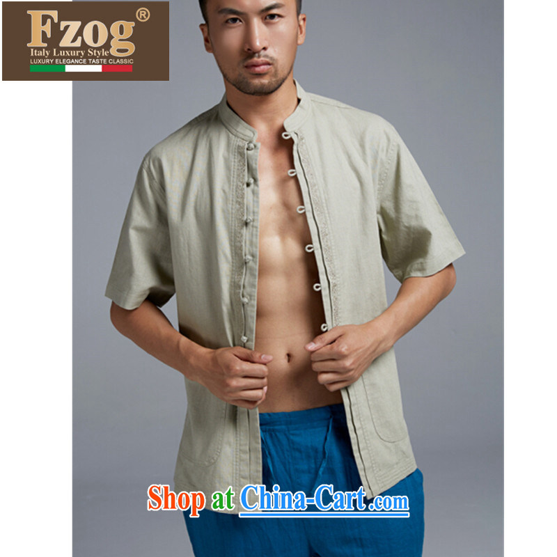 FZOG genuine counters leisure China wind-buckle clothing men's Chinese short-sleeved light green thin breathable Tang with light green XXXL, FZOG, shopping on the Internet