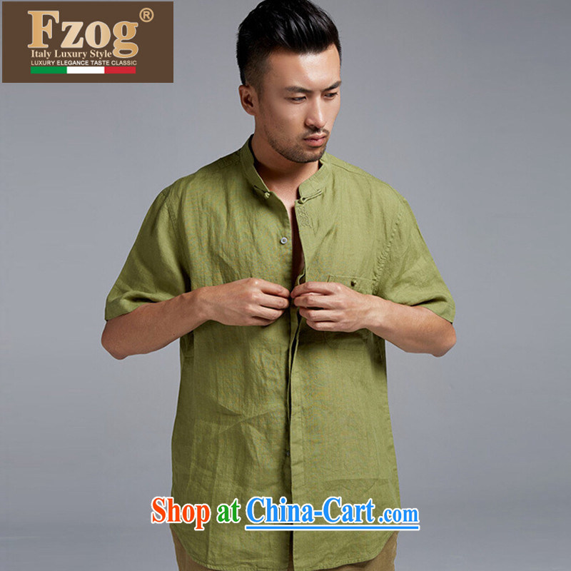 FZOG summer 2015 New China wind short-sleeved, collared T-shirt casual Chinese male, thin, breathable green XXXL, FZOG, shopping on the Internet