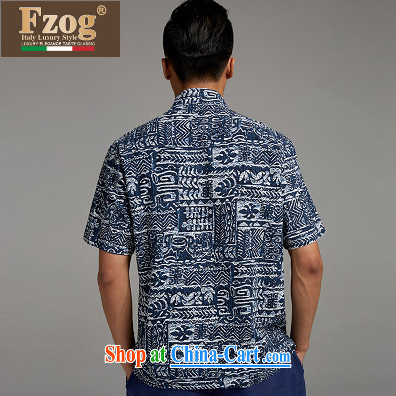 FZOG summer 2015 new, older men's short-sleeved T-shirt casual China wind stamp tray snaps Tang blue XL, FZOG, shopping on the Internet