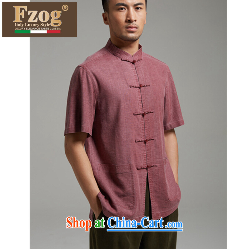 FZOG summer 2015 new Chinese casual male Chinese wind men's Chinese-tie, collared T-shirt red XXXL