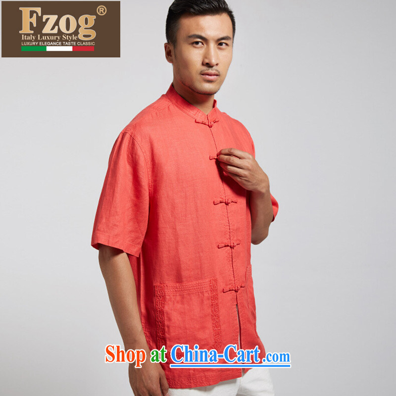 FZOG China wind summer new casual male Chinese Chinese-tie, for thin and comfortable T-shirt orange red XXXL, FZOG, shopping on the Internet