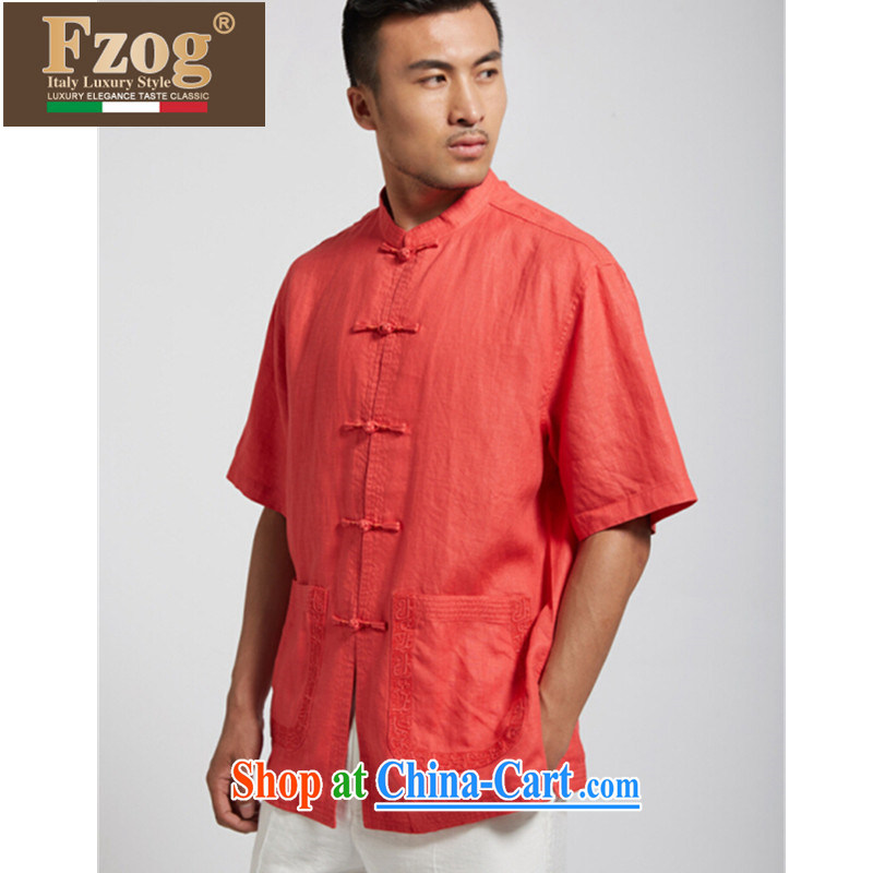 FZOG China wind summer new casual male Chinese Chinese-tie, for thin and comfortable T-shirt orange red XXXL, FZOG, shopping on the Internet