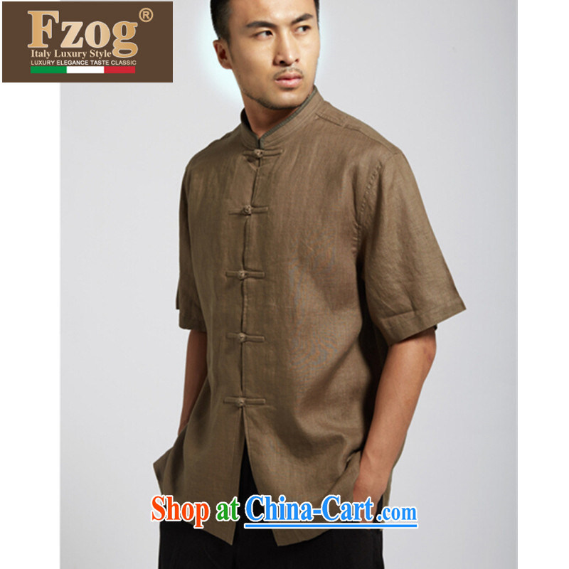 FZOG summer 2015 new short-sleeved leisure Chinese China wind up for men's Chinese-buckle clothing and dark green XXXL, FZOG, shopping on the Internet
