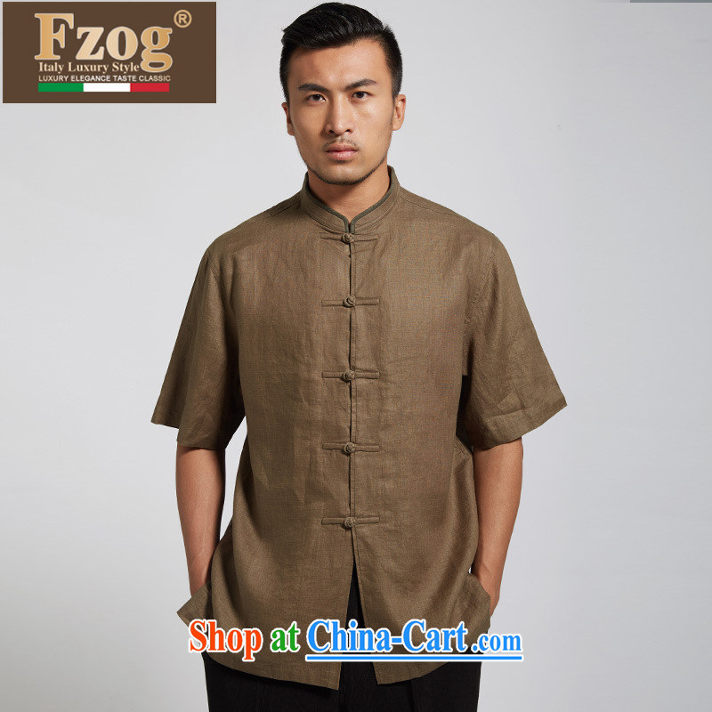 FZOG summer 2015 new short-sleeved leisure Chinese China wind up for men's Chinese-buckle clothing and dark green XXXL, FZOG, shopping on the Internet