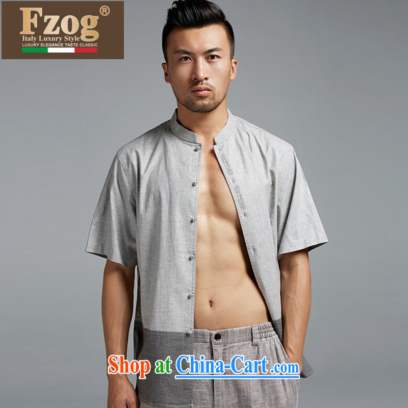 FZOG summer 2015 New Men's Chinese short-sleeved summer, older, for China wind plain color T-shirt gray M