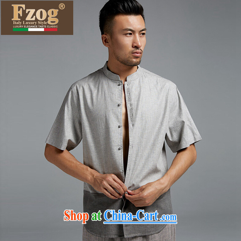 FZOG summer 2015 New Men's Chinese short-sleeved summer, older, for China wind plain color T-shirt gray M, FZOG, shopping on the Internet