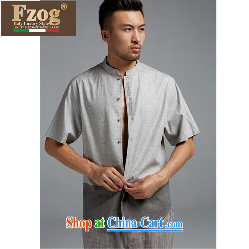 FZOG summer 2015 New Men's Chinese short-sleeved summer, older, for China wind plain color T-shirt gray M, FZOG, shopping on the Internet