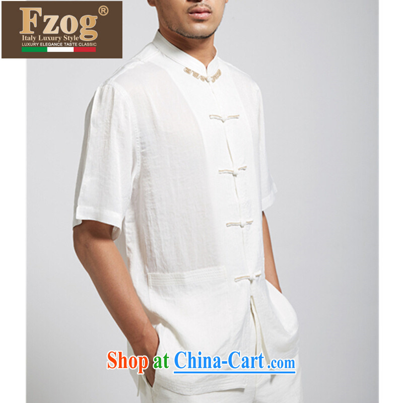 FZOG summer 2015 New China wind leisure Chinese men is withheld, for solid color, comfortable T-shirt white XXXL, FZOG, shopping on the Internet