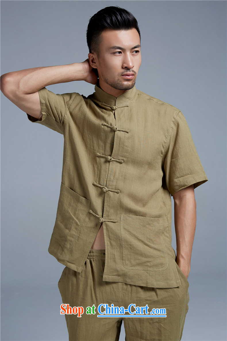 FZOG Chinese style Chinese short-sleeved high-end linen Chinese T-shirt summer Classic manual tray snap male yellow and green XXXL pictures, price, brand platters! Elections are good character, the national distribution, so why buy now enjoy more preferential! Health