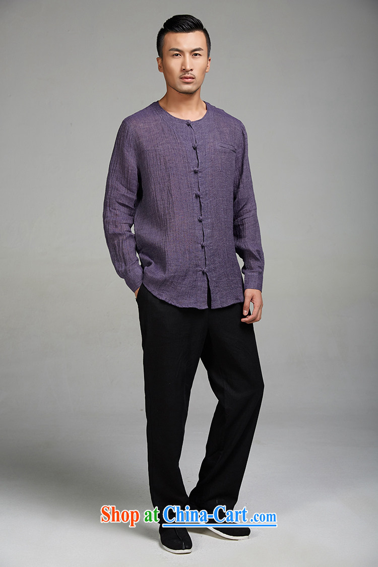 FZOG high correct Chinese wind male Chinese linen long-sleeved T-shirt summer round-collar antique Chinese purple XXXL pictures, price, brand platters! Elections are good character, the national distribution, so why buy now enjoy more preferential! Health