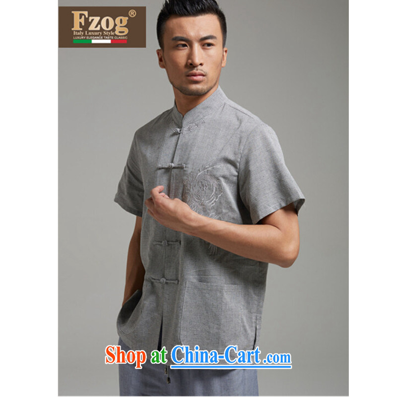 FZOG summer 2015 New Men's T-shirt Chinese-tie, short-sleeved Chinese iron-free father with gray XXXL, FZOG, shopping on the Internet