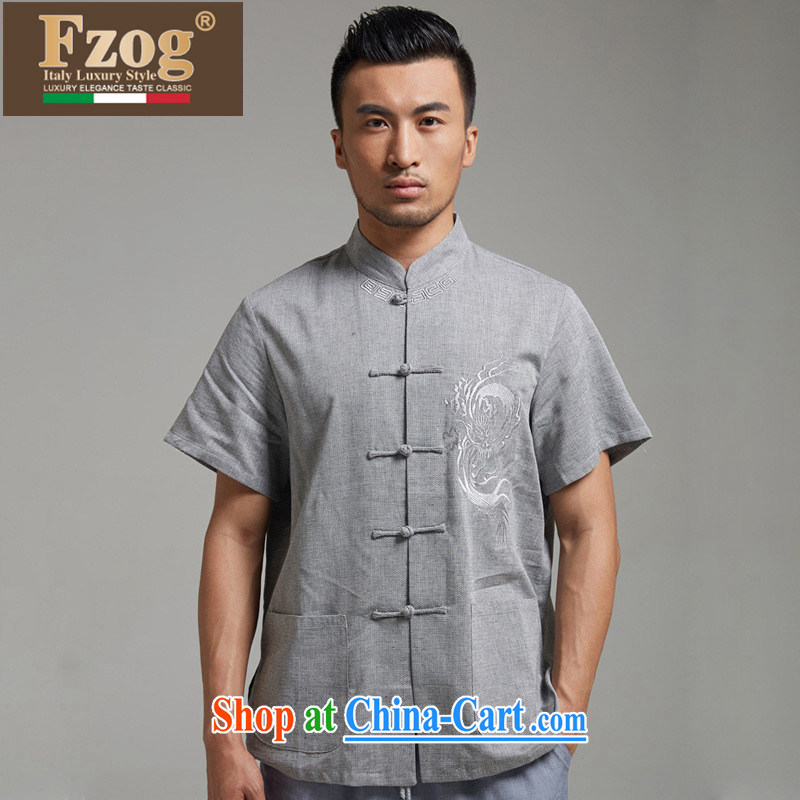 FZOG summer 2015 New Men's T-shirt Chinese-tie, short-sleeved Chinese iron-free father with gray XXXL, FZOG, shopping on the Internet