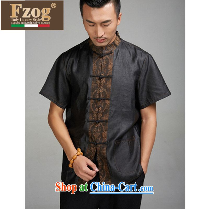 Summer FZOG new father with men, short-sleeved Chinese-buckle clothing retro China wind Tang black XXXL, FZOG, shopping on the Internet