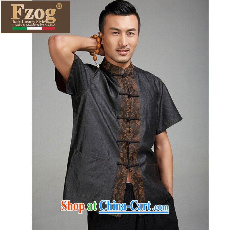 Summer FZOG new father with men, short-sleeved Chinese-buckle clothing retro China wind Tang black XXXL, FZOG, shopping on the Internet