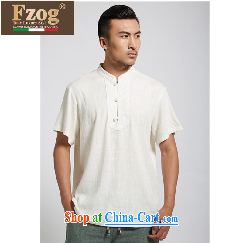 FZOG China wind up for men's national costume retro linen T-shirt youth comfortable genuine Chinese light yellow XXXL, FZOG, shopping on the Internet