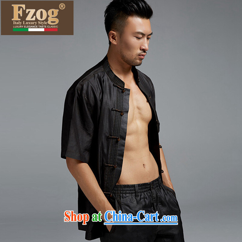 FZOG Tang is casual shirt, older high-end sauna silk Chinese style men's short-sleeved thin Grandpa black XXL, FZOG, shopping on the Internet