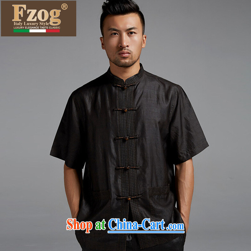 FZOG Tang is casual shirt, older high-end sauna silk Chinese style men's short-sleeved thin Grandpa black XXL, FZOG, shopping on the Internet