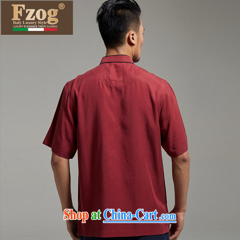FZOG summer 2015 New Men's Chinese-buckle Tang fitted T-shirt thin middle-aged short-sleeved thin father red XXL