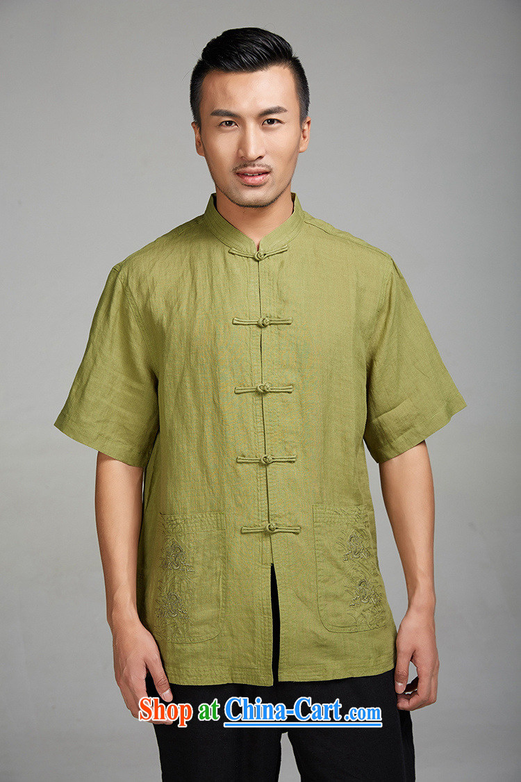 FZOG new linen men's Chinese Chinese-tie short-sleeved T-shirt Chinese style solid color summer from hot green XXXL pictures, price, brand platters! Elections are good character, the national distribution, so why buy now enjoy more preferential! Health