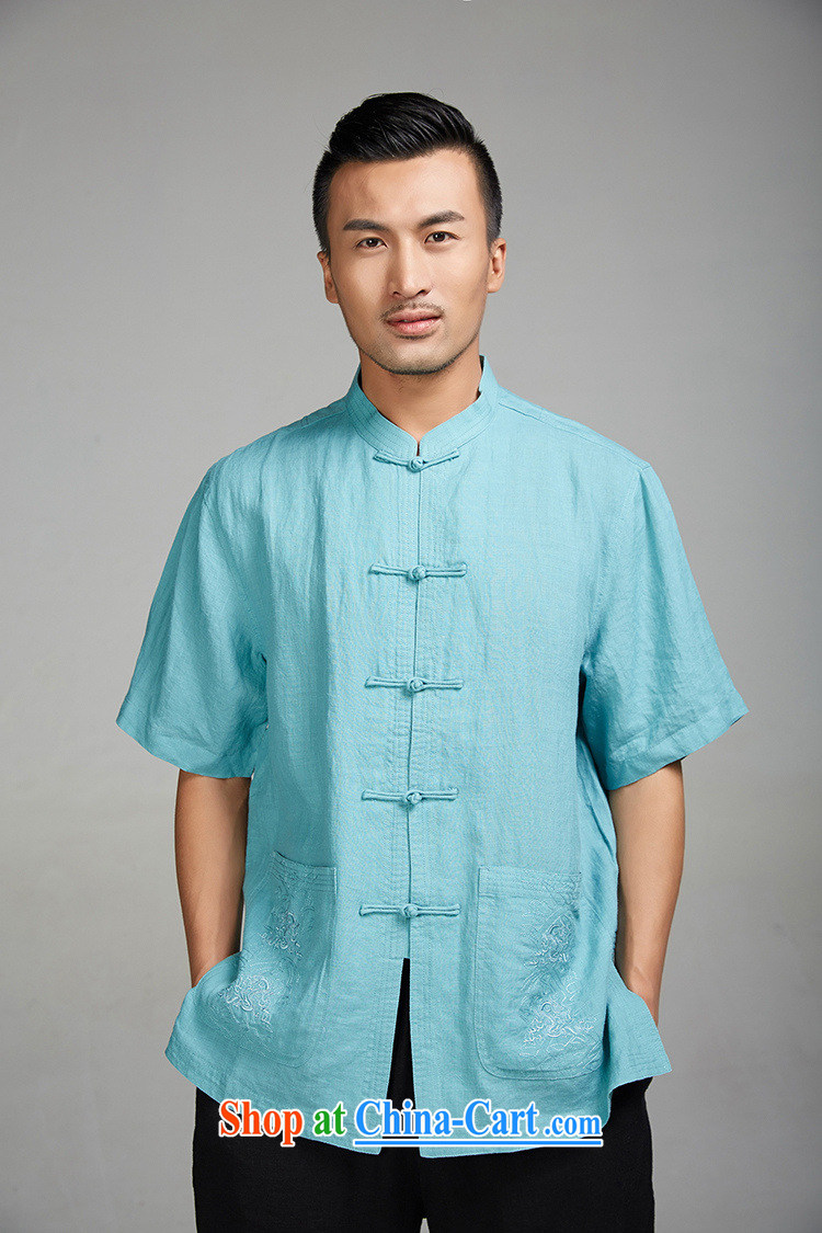 FZOG new linen men's Chinese Chinese-tie short-sleeved T-shirt Chinese style solid color summer from hot green XXXL pictures, price, brand platters! Elections are good character, the national distribution, so why buy now enjoy more preferential! Health