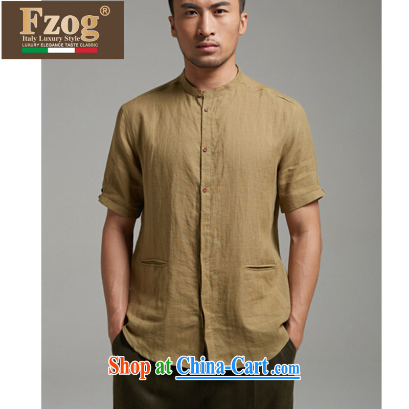 Summer FZOG new short-sleeved shirt retro male, for thin breathable China wind linen shirt the green XXXL, FZOG, shopping on the Internet