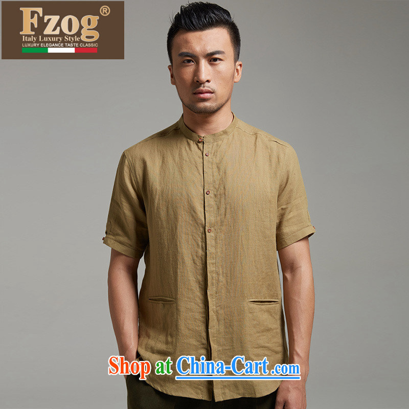Summer FZOG new short-sleeved shirt retro male, for thin breathable China wind linen shirt the green XXXL, FZOG, shopping on the Internet