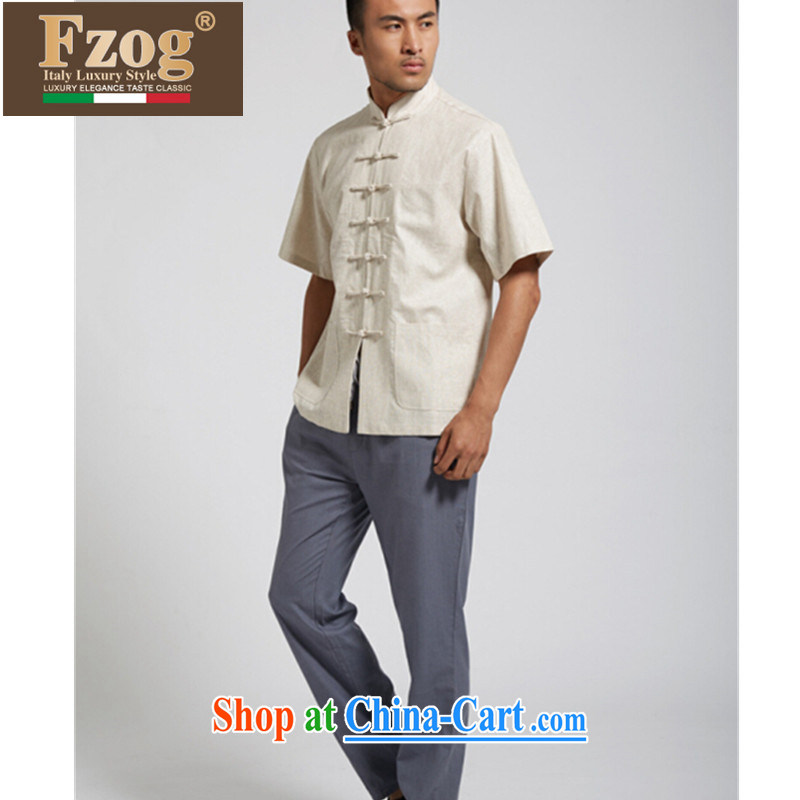 FZOG summer 2015 new short-sleeved T-shirt Chinese-buckle tang on China wind leisure men's genuine m yellow XXXXL, FZOG, shopping on the Internet