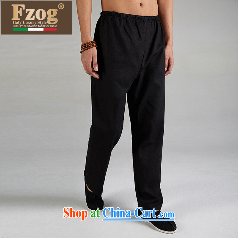 FZOG summer 2015 New Leisure Long pants China wind men pure color thin breathable Tang in black XXXL
