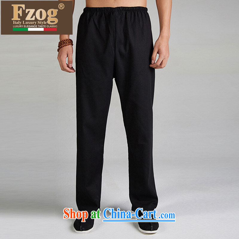 FZOG summer 2015 New Leisure Long pants China wind men solid-colored, breathable Tang in black XXXL, FZOG, shopping on the Internet