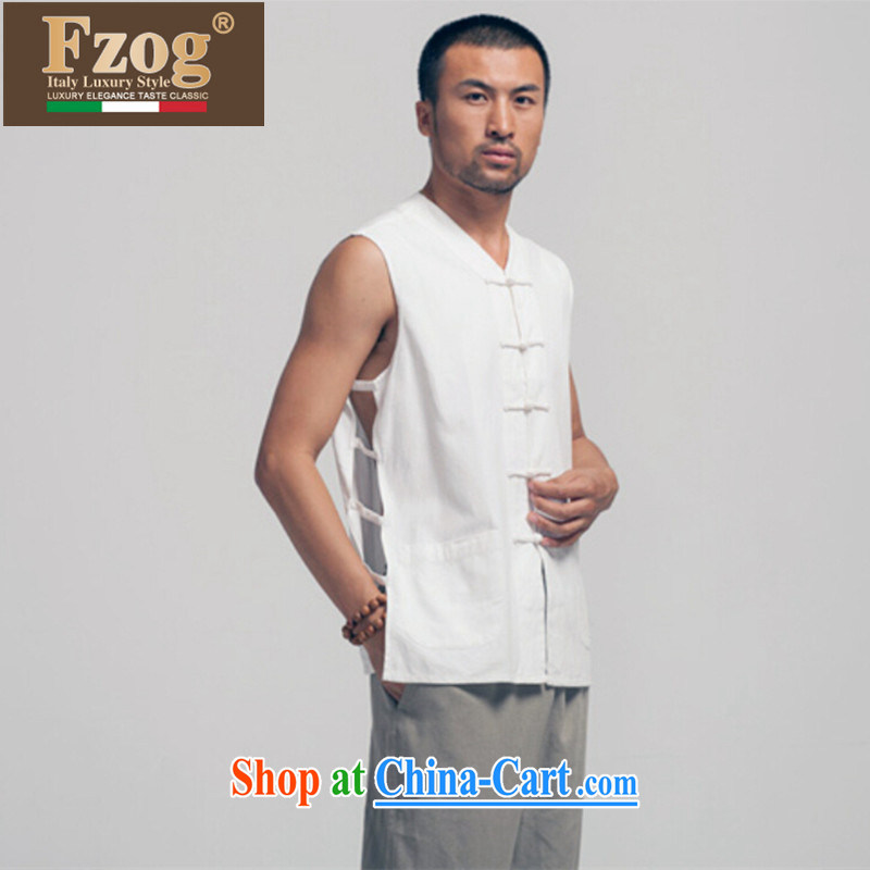 FZOG summer 2015 new the shoulder male ethnic wind Chinese Chinese Antique V collar white T-shirt white XXXL, FZOG, shopping on the Internet