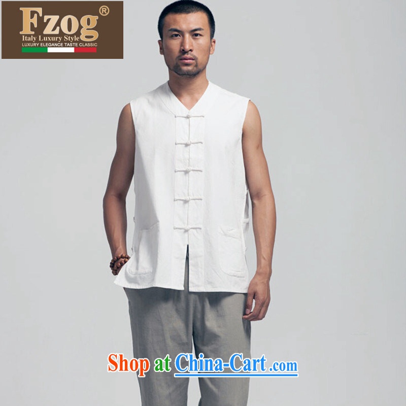 FZOG summer 2015 new the shoulder male ethnic wind Chinese Chinese Antique V collar white T-shirt white XXXL, FZOG, shopping on the Internet